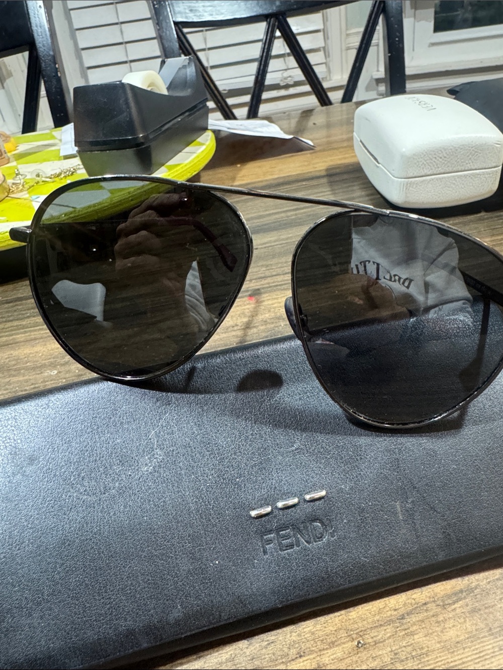 Fendi Black Metal Aviator Sunglasses with Dark Lenses/ purple ends